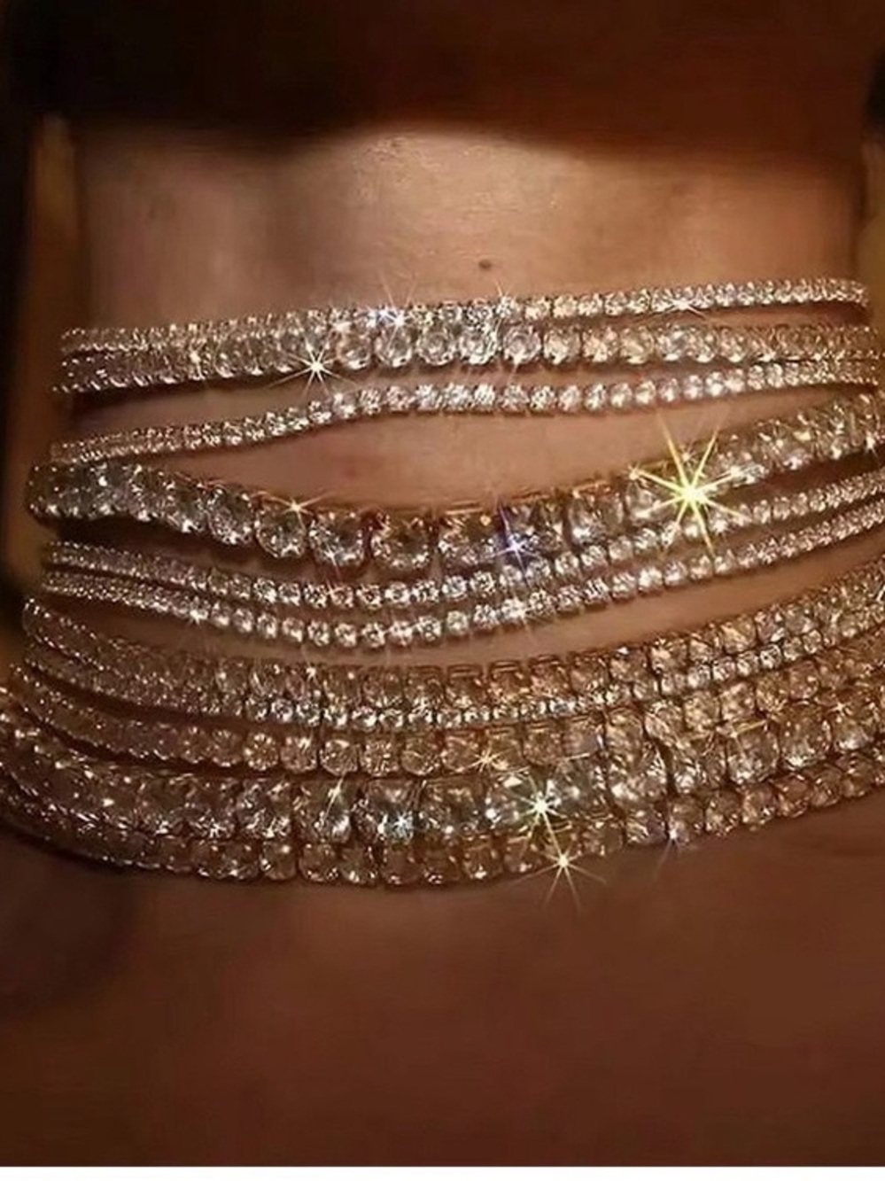 Crystal Rhinestone Statement Choker Necklace Gold